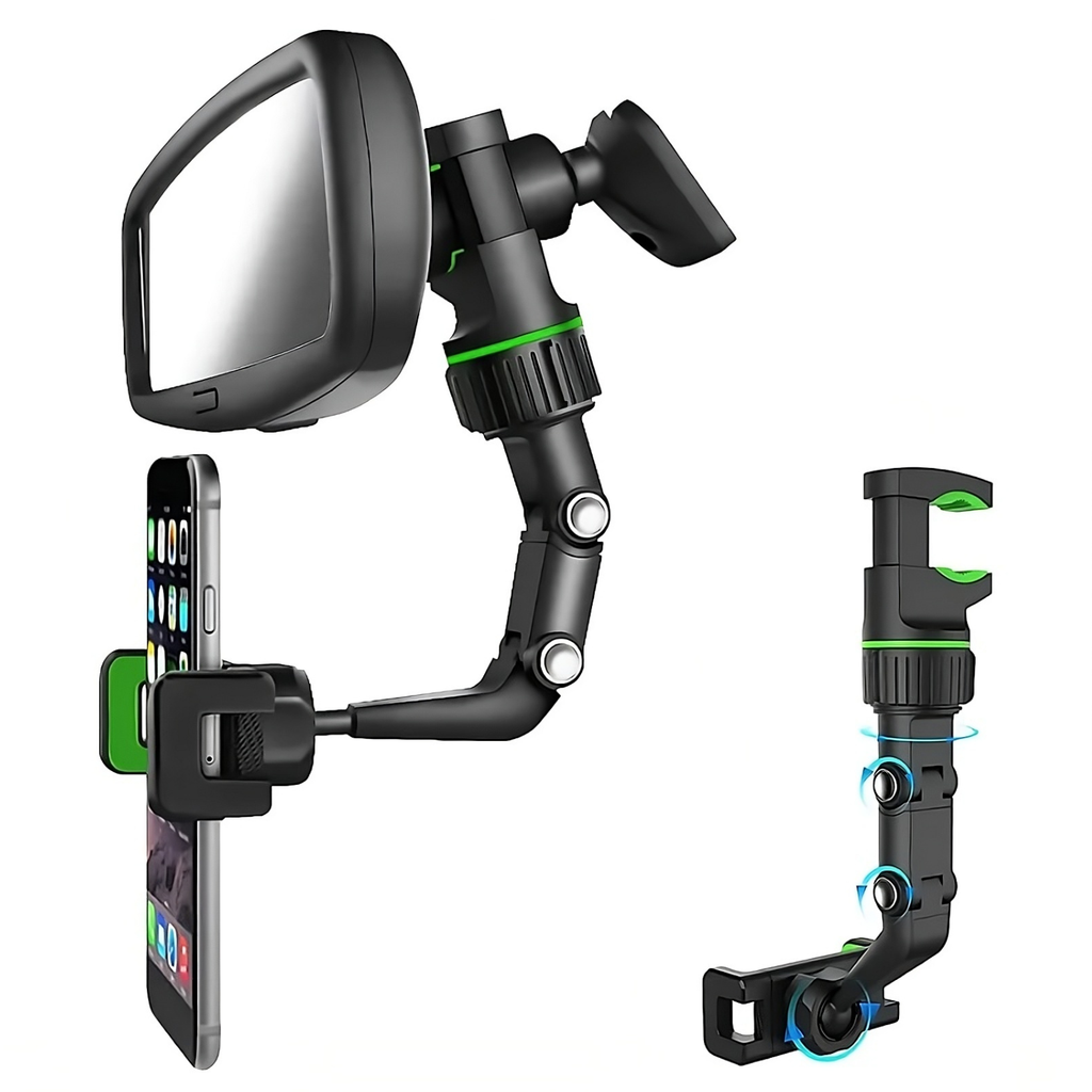 Multifunksjonell telefonholder i bakspeilet