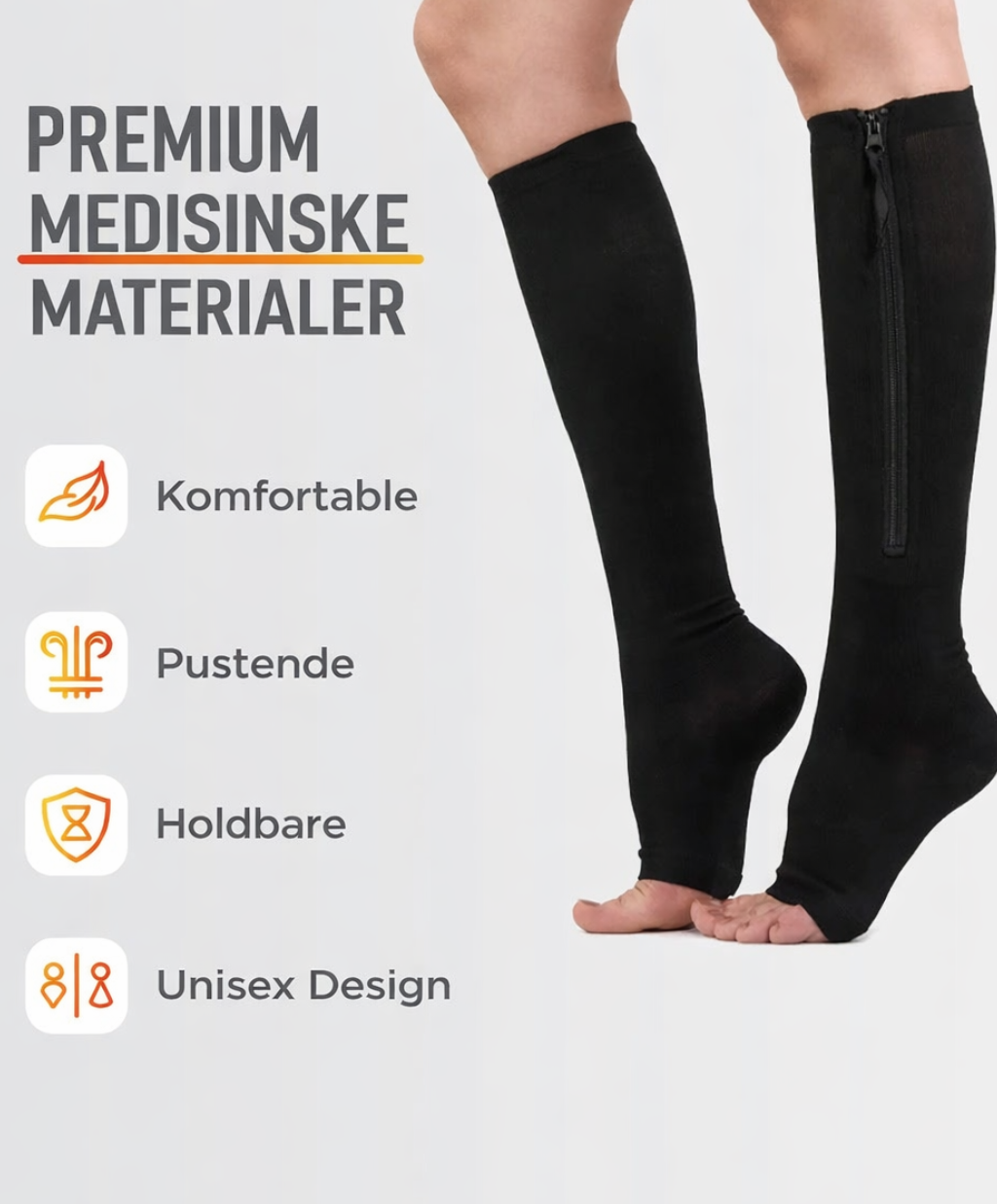 Glidelås støttestrømper