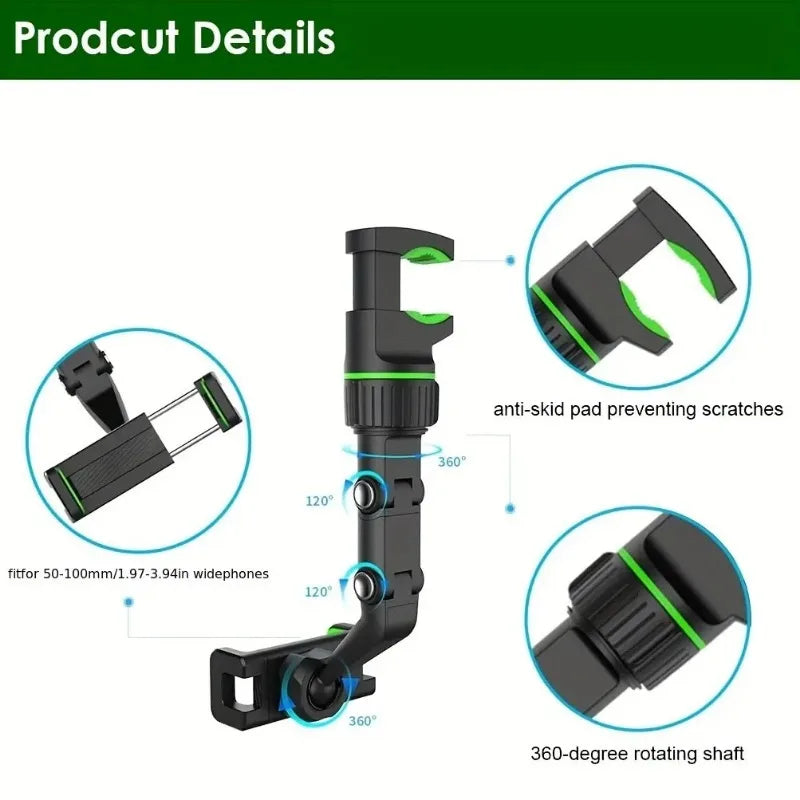 Multifunksjonell telefonholder i bakspeilet