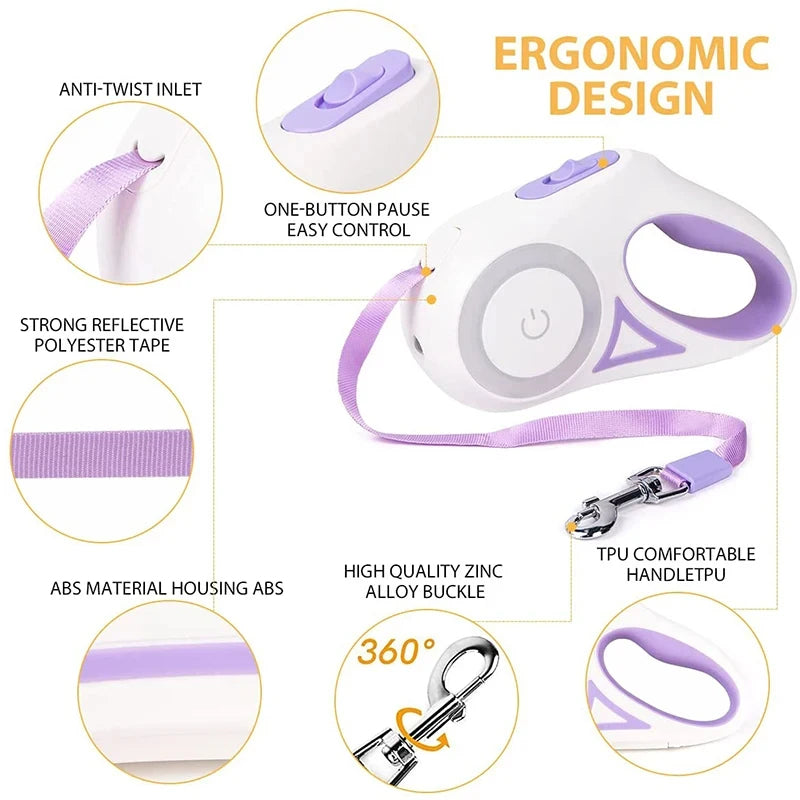 Automatisk uttrekkbart lysende hundebånd